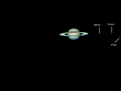 Saturno e tre satelliti