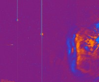 Elaborazione in falsi colori con i canali rosso e blu riferiti alle due immagini di partenza