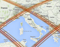 le zone di possibile rientro (in rosso) attualmente previste sul sito SatFlare