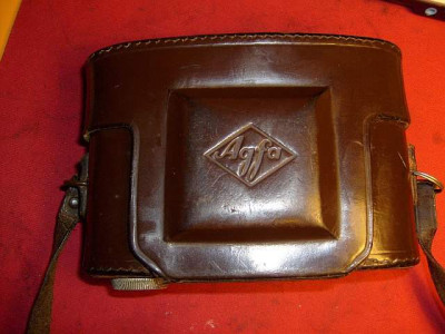 Agfa Solinette II 1954 custodia in cuoio lato marchio