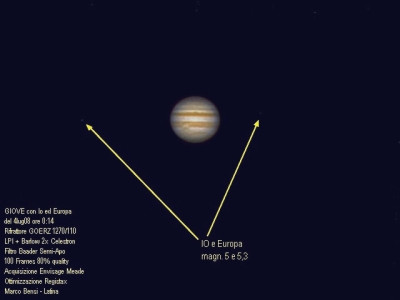 Giove 4lug08 ore 0e14 con Io ed Europa GOERZ LPI frecce