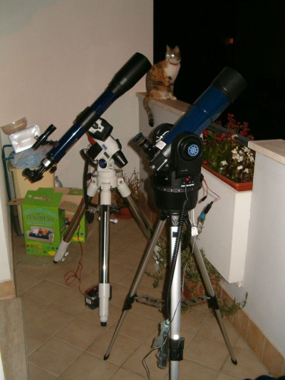 In attesa del eclisse con i telescopi e la micia